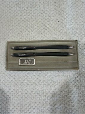 Vintage Cross Pen and Pencil Set in Dark Gray with Chrome Accents